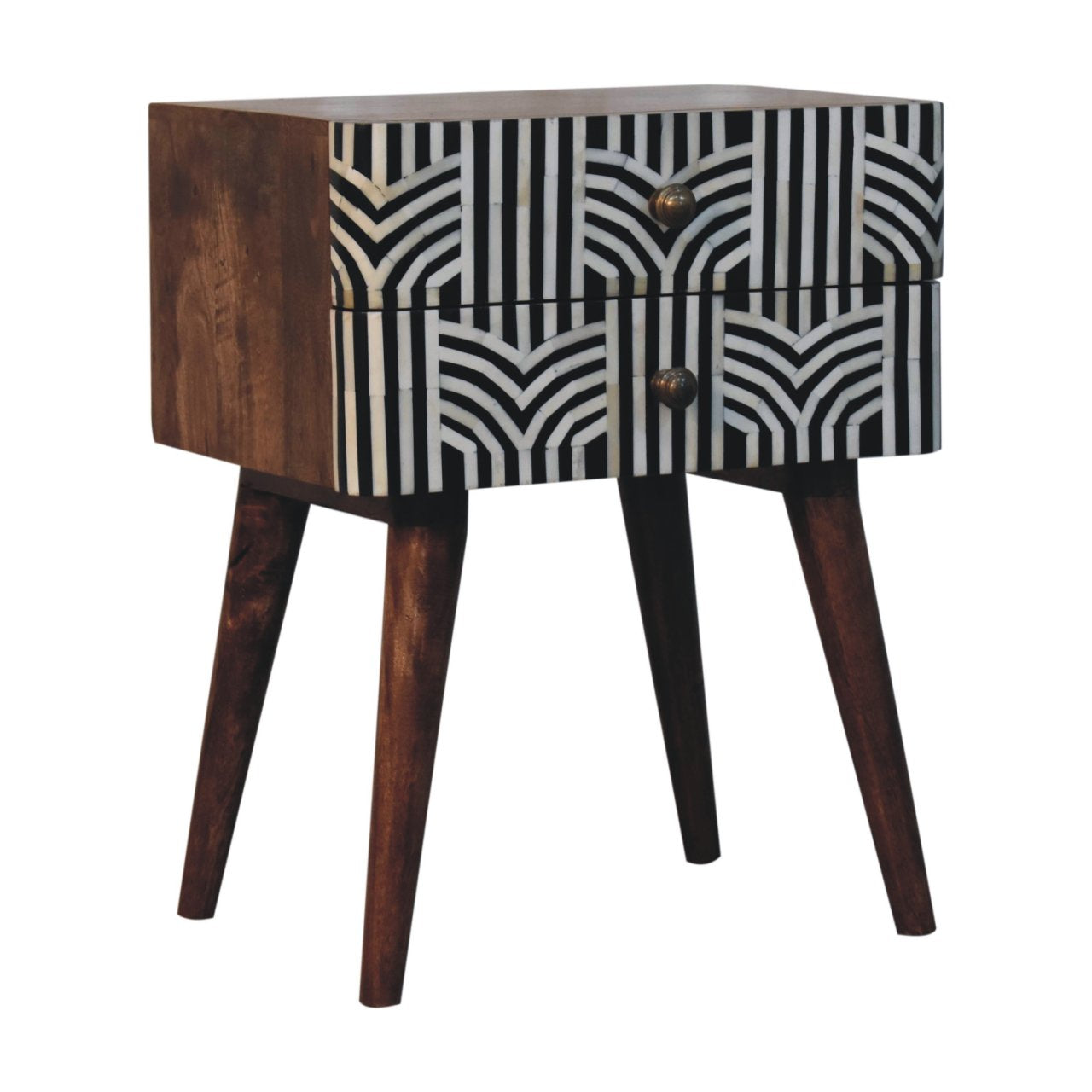 Solid Wood Honey Caramel Edessa Bone Inlay Bedside Table