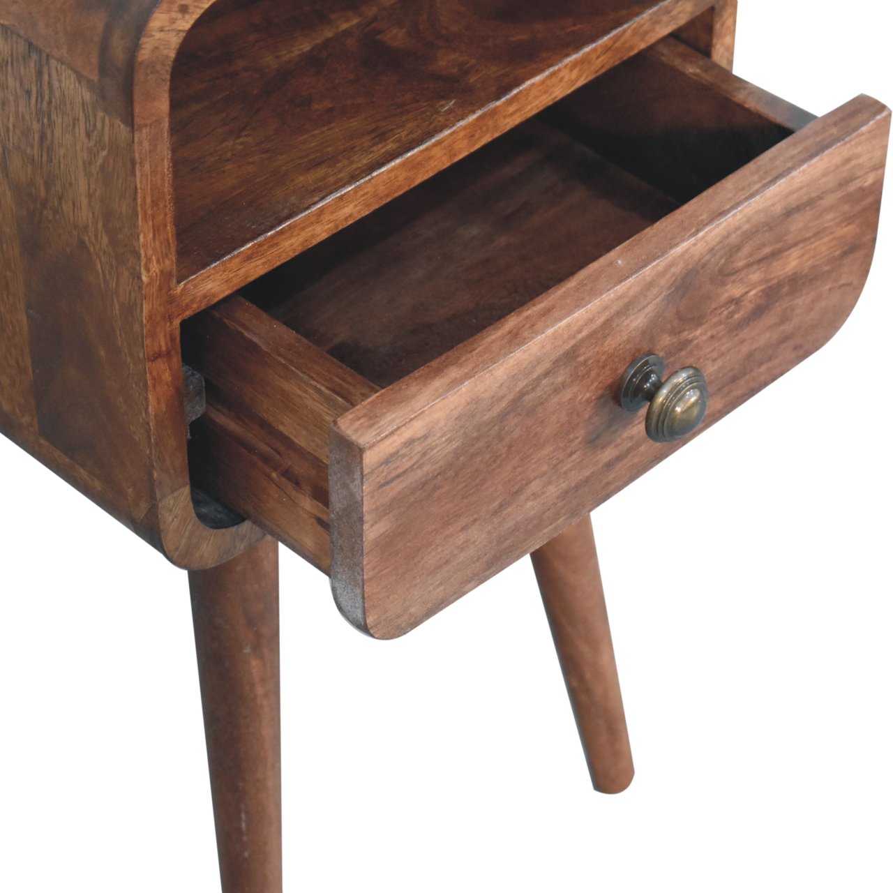 Solid Wood Mini Honey Caramel Curved Nightstand