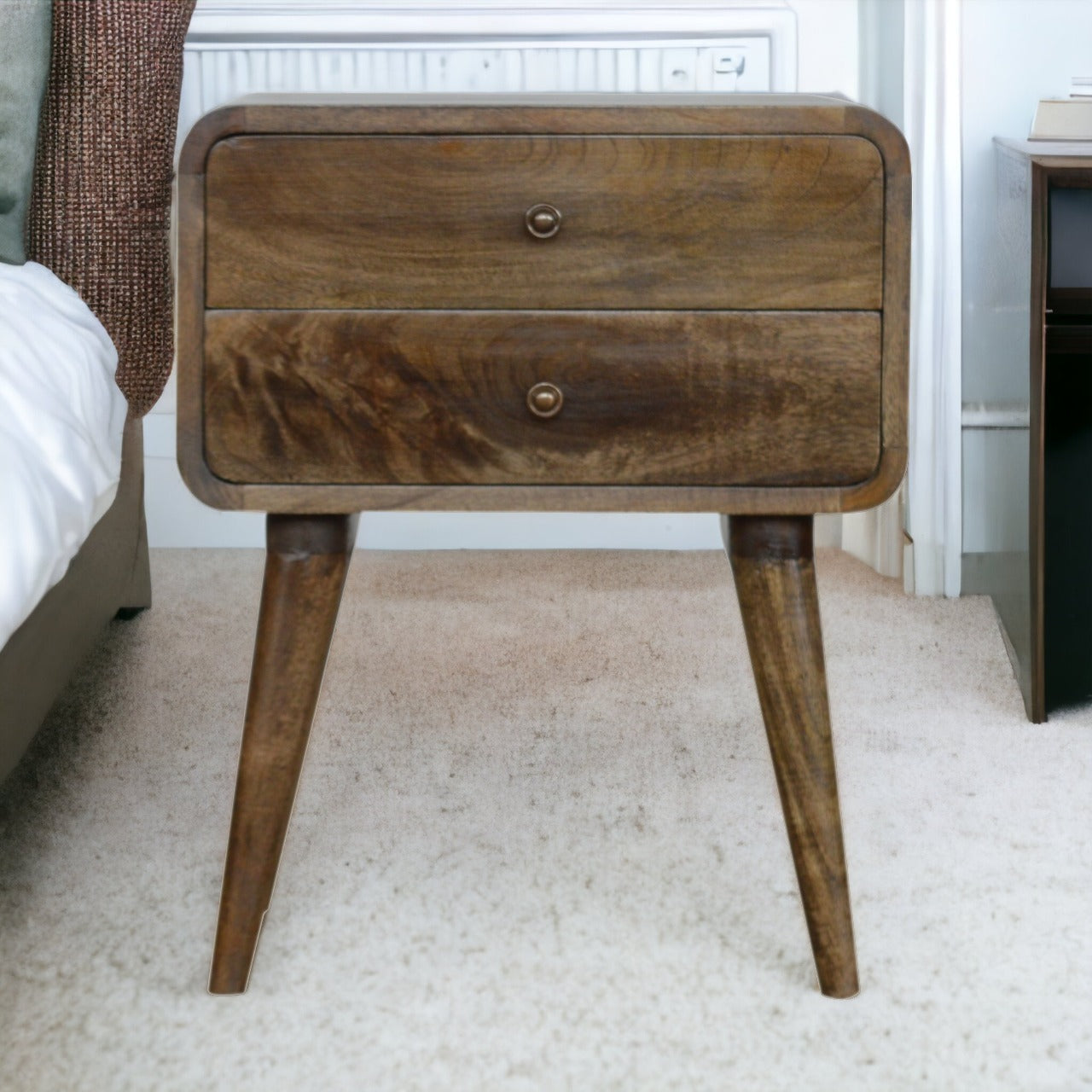 Curved Classic Grey Washed Nightstand