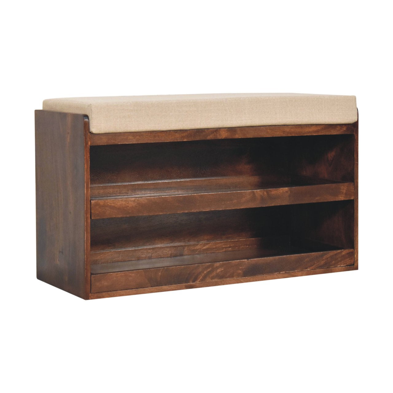 Solid Wood California Walnut & Mud Linen Pull out Shoe Bench