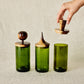 Wooden Topped Green Apothecary Jars