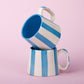 Ceramic Aqua Blue Stripe  Coffee cup - 3.5 x 2.5 Inches ( Set of 2 )