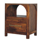 Solid Wood Arc Bedside Table 1 Drawer 1 Open Shelf Brown