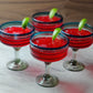 Set of 4 Hand Blown Margarita Glasses with Aqua Spiral Design