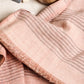 Silica Rose In Shades of Salmon Gray Stripes Pattern Soft Handwoven Merino Throw