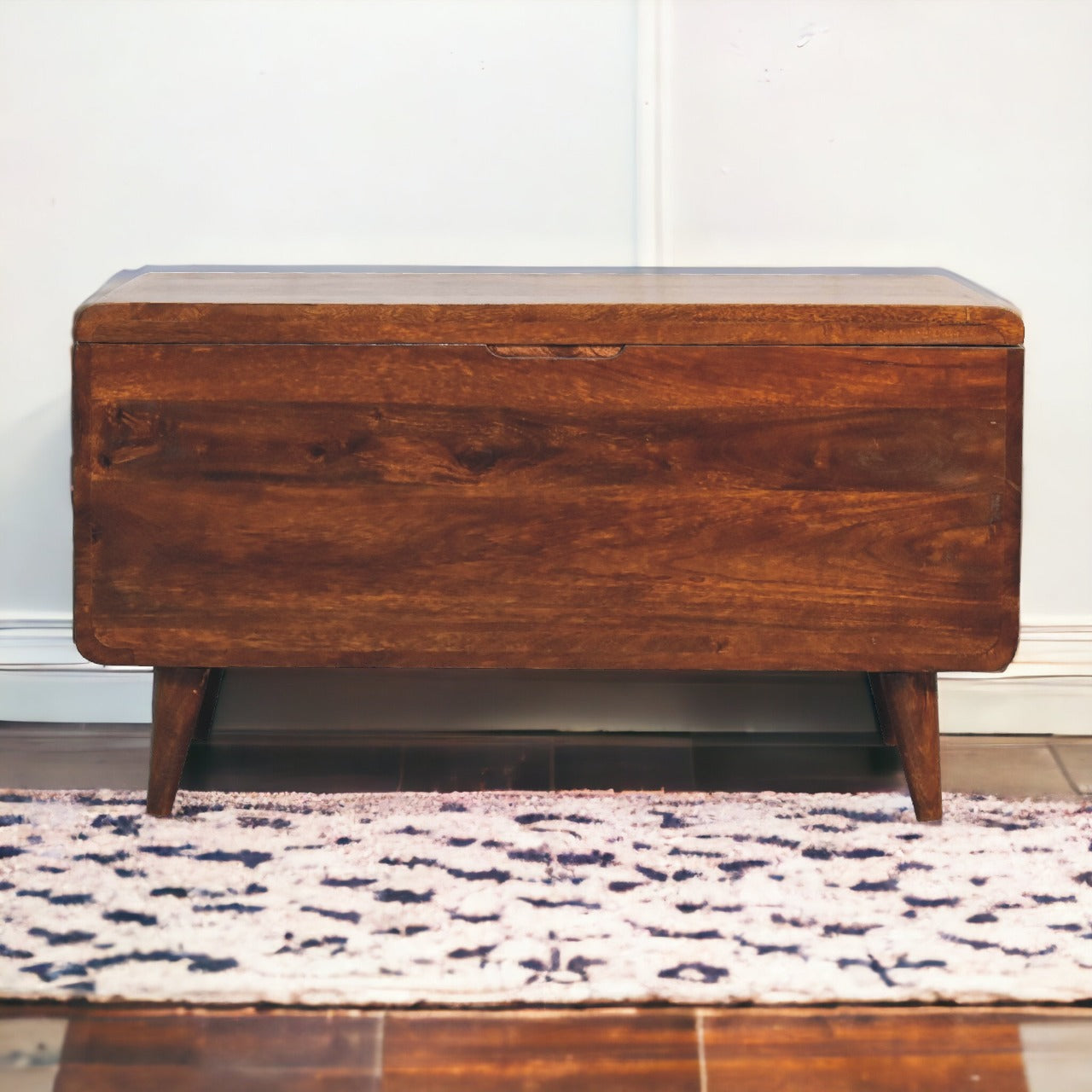 Solid Wood Curved California Walnut Blanket Box