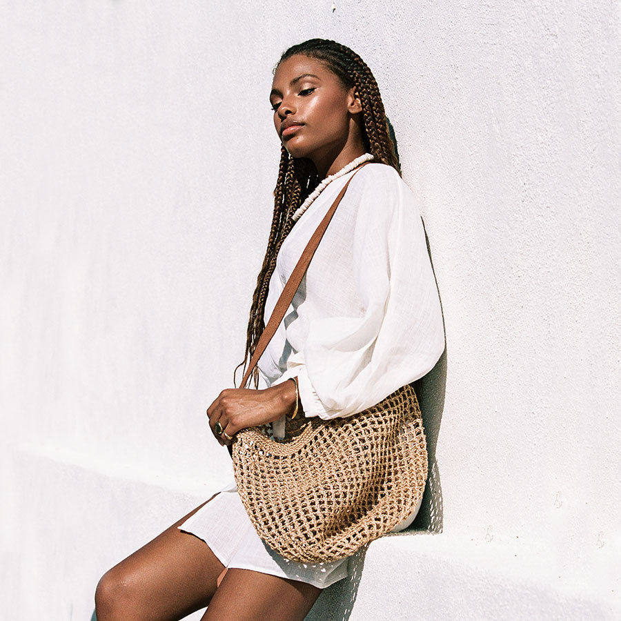 Maria Woven Market Bag | Leather Strap