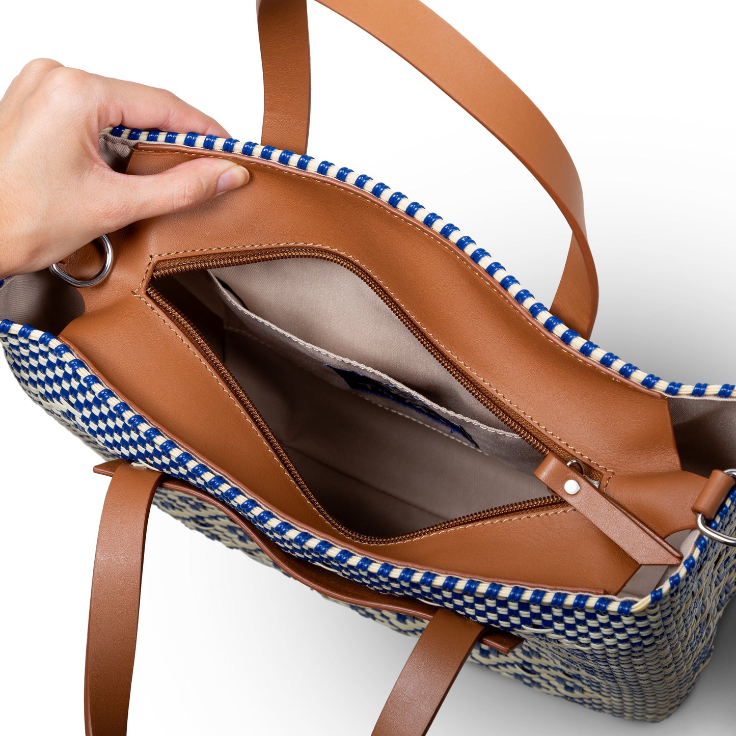 Mixte Large Woven Crossbody Bag - Tan Leather