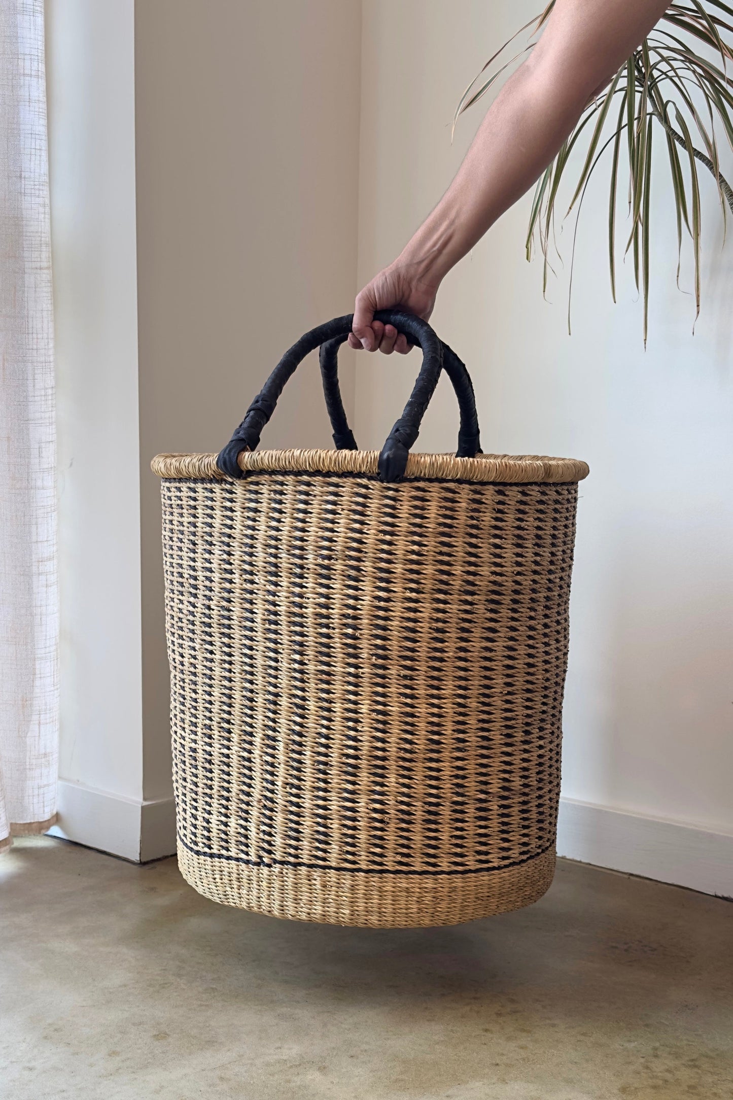 Natural w/ Black Vertical Stripe Laundry Hamper