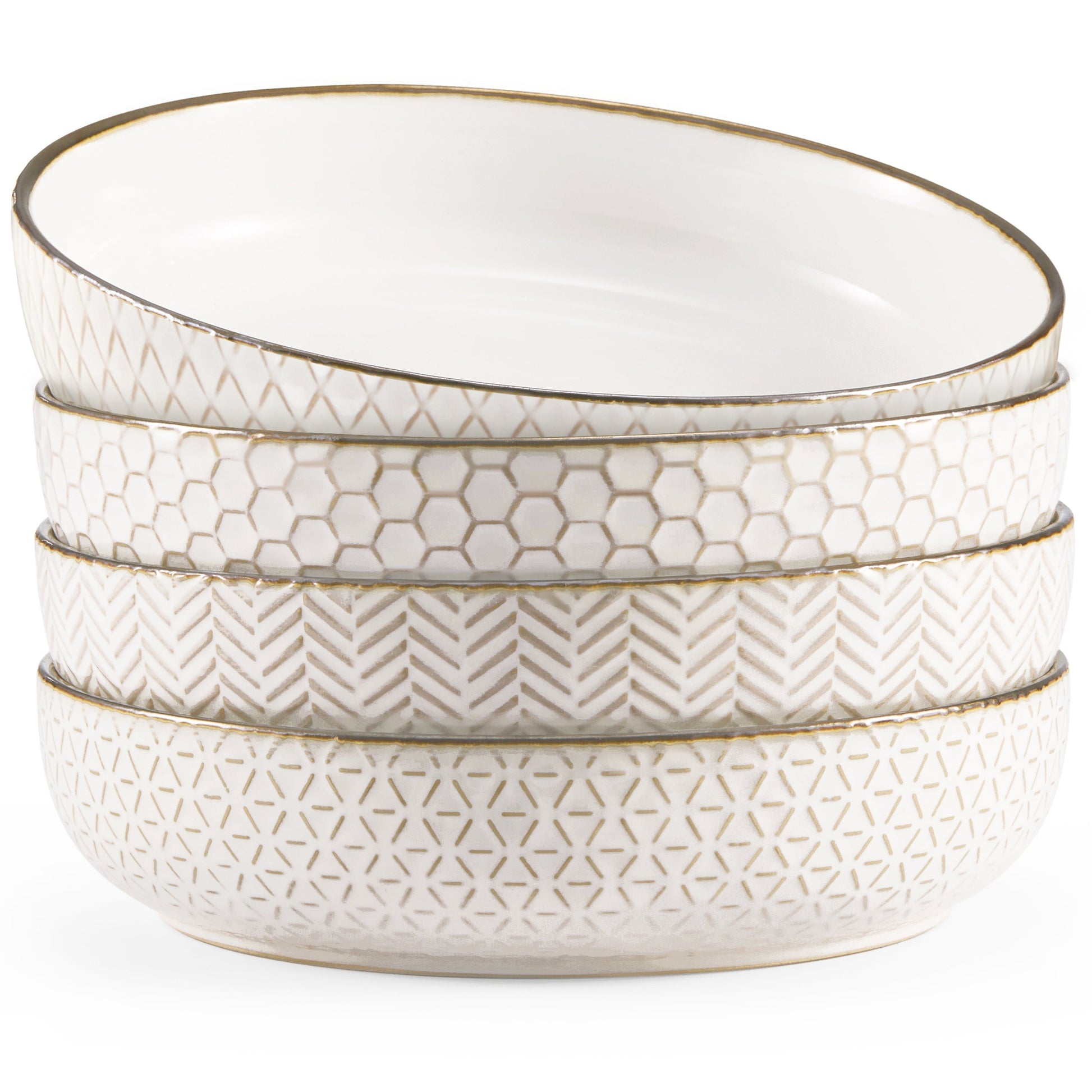 Ceramic Pasta Bowls, 40 oz, Set of 4, Cream/Copper, Narbonne Collection