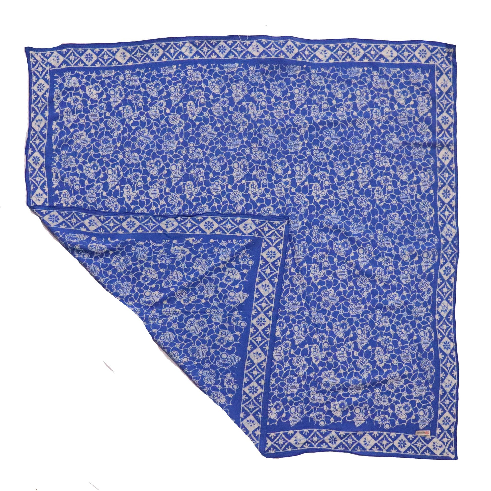 Large 39" Hand Dyed Batik Bandana, 100% Soft Cotton, Boulder, Blue