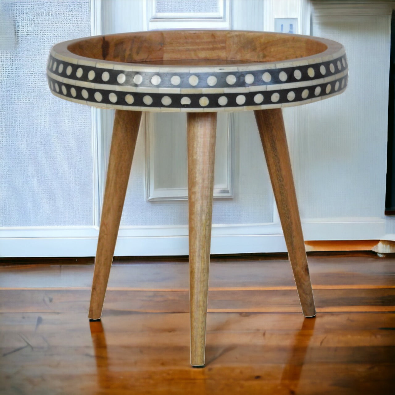Solid Wood Small Dotted End Table, Black