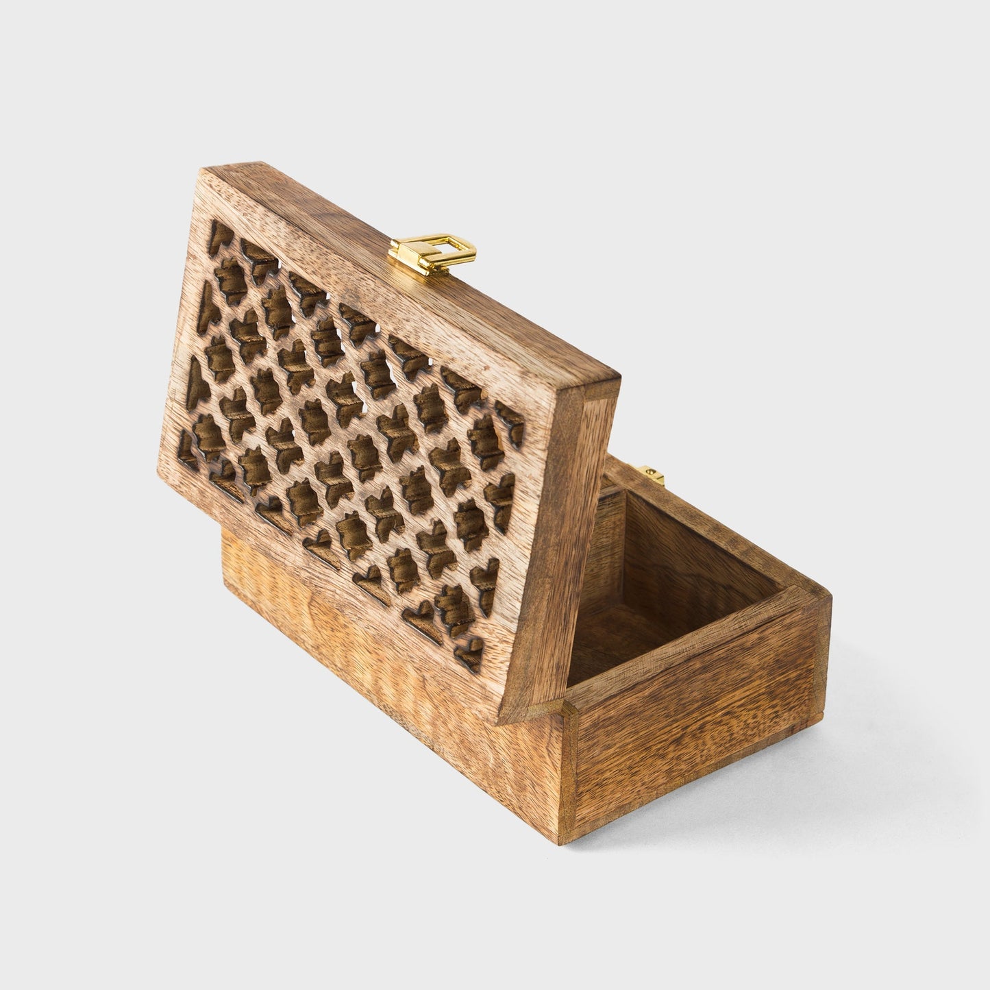 Mango Wood Trellis Keepsake Box with Compartments, Medium Burnt