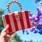 THE LOUISA Red & Cream Stripe Woven Straw Clutch Bag