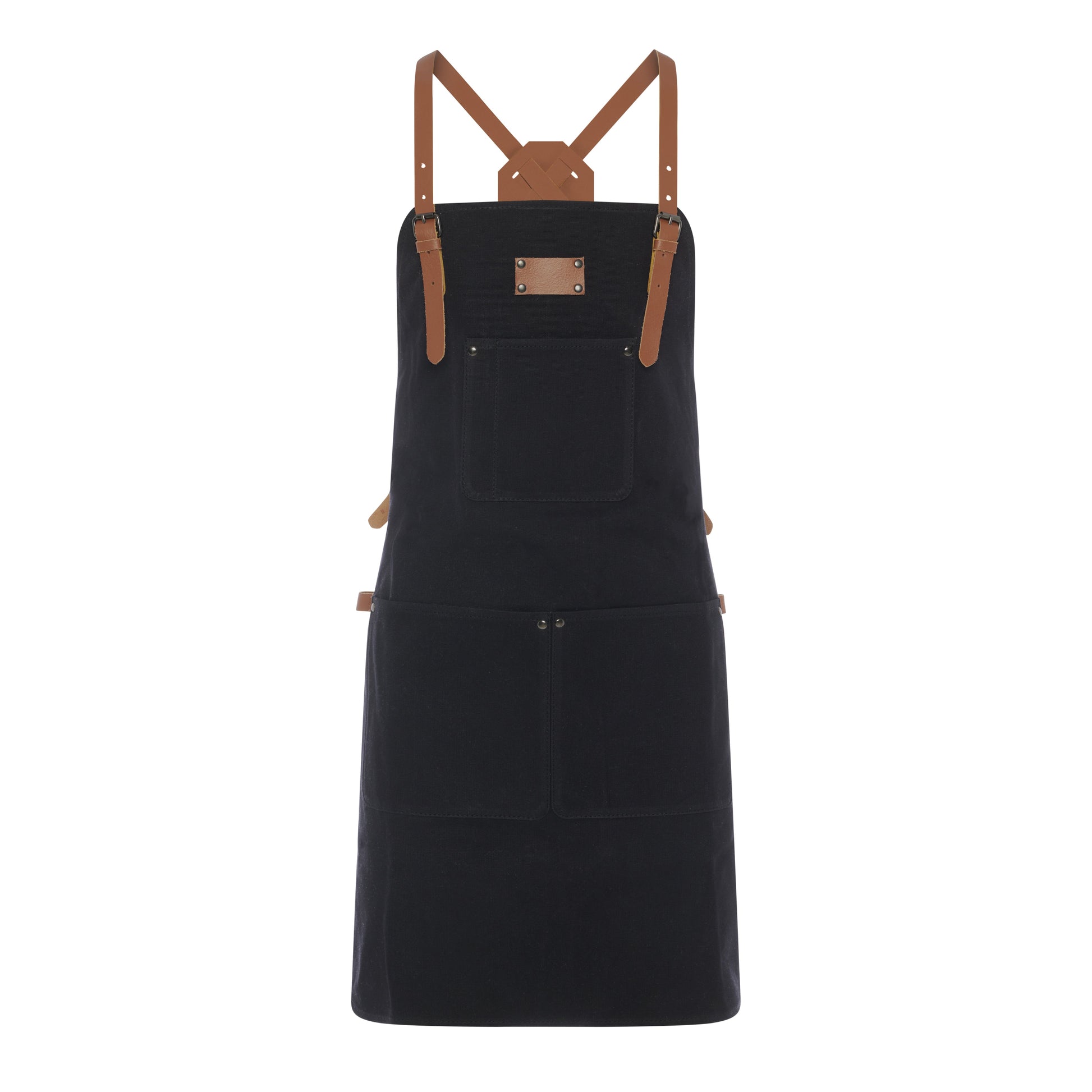 Waxed Canvas Work Apron with Leather Straps & Utility Pockets