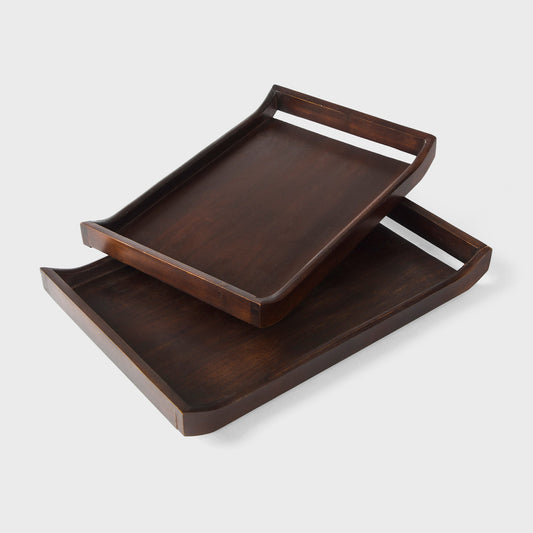 Acacia Wood Serving Tray Set of 2 in Urban Walnut Finish