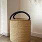 Handwoven Double Weave Hamper Basket with Black Leather Handles