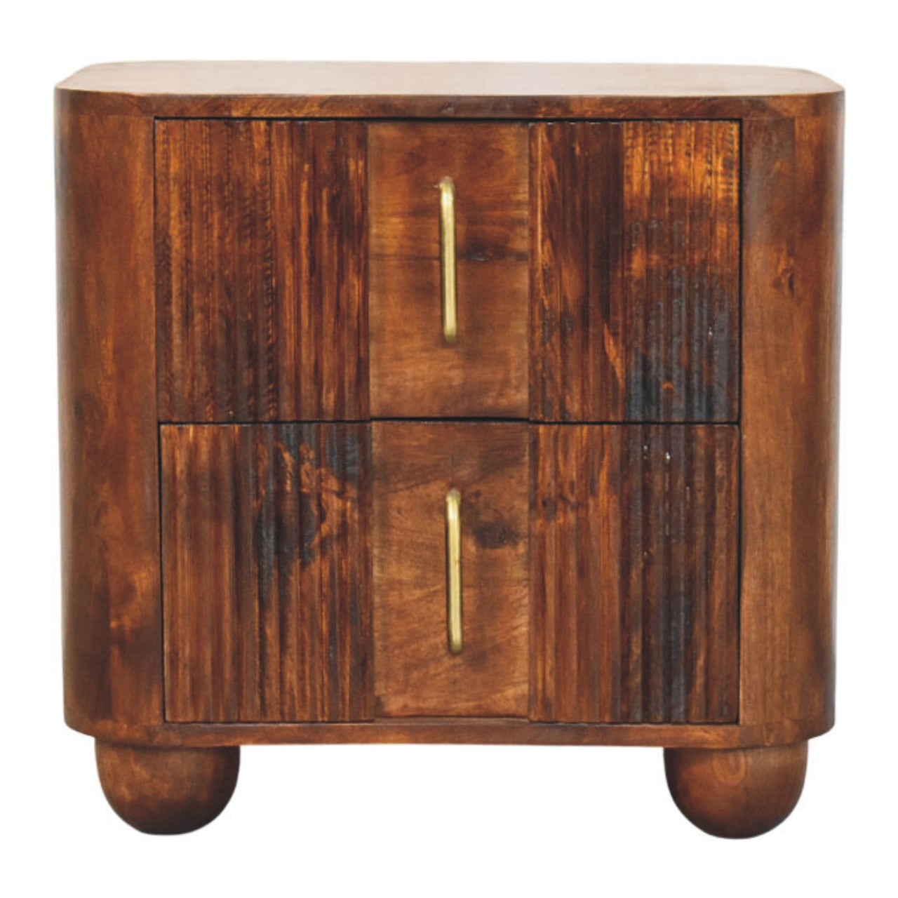 Solid Wood Ribera Bedside Table 2 Drawers Brown
