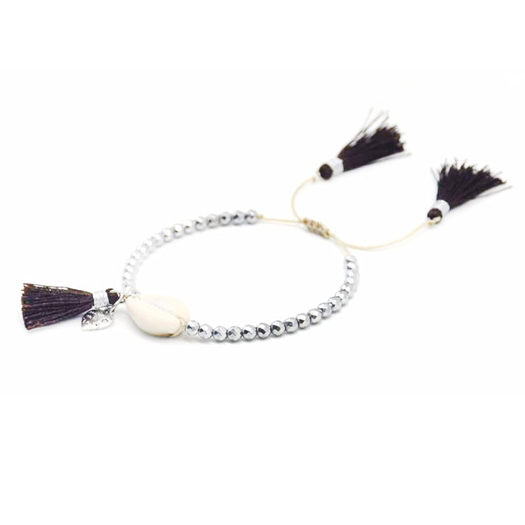 Beaded Shell Tassel Bracelet Chocolate