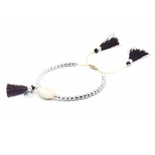 Beaded Shell Tassel Bracelet Chocolate
