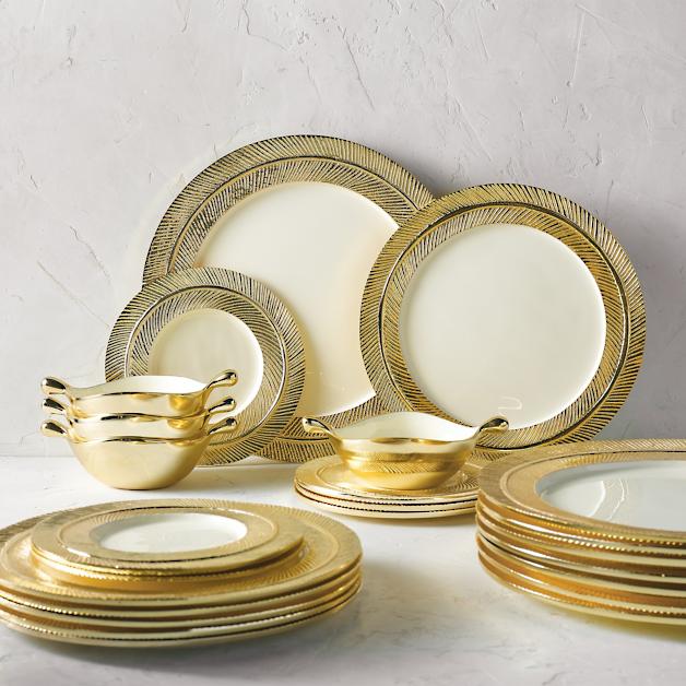 Feather Plates Gold/Oyster - In Stock
