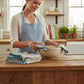 Handmade French Linen Kitchen Towels: Blue & Mauve Striped Tea Towels