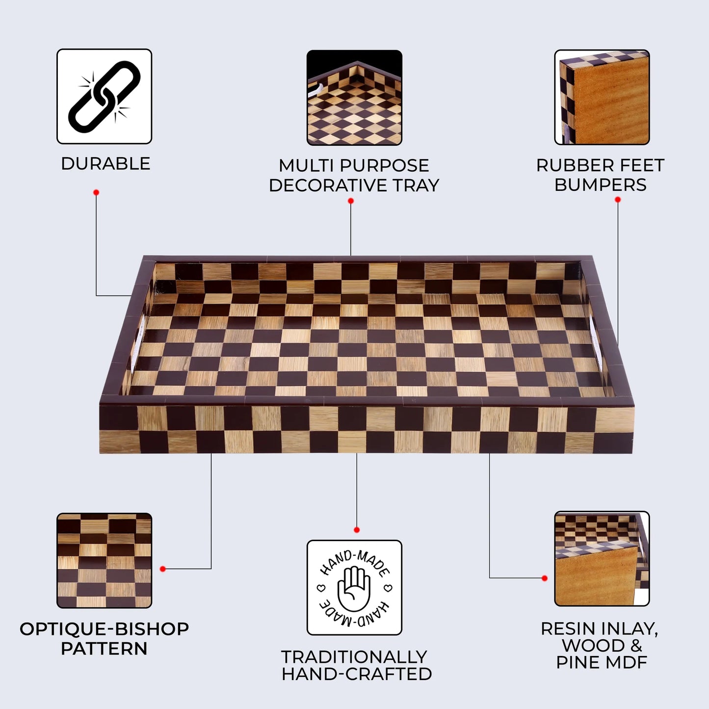 Decorative Trays Optique Bishop Pattern Wood & Resin Inlay Collection in 11x17