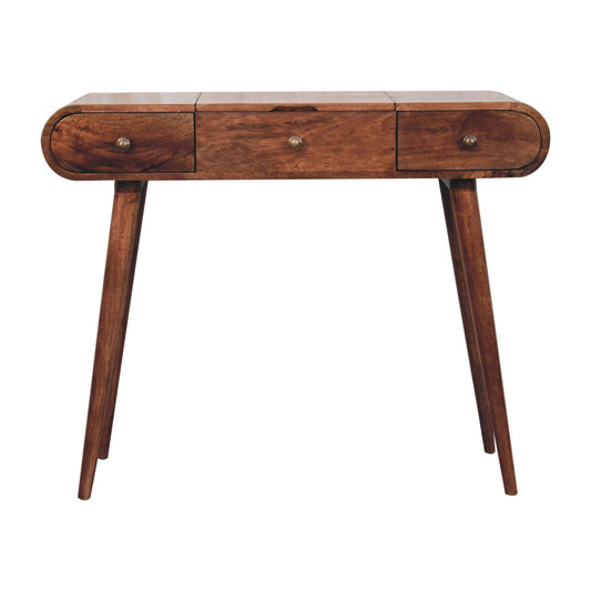 Solid Wood Honey Caramel Round Dressing Table