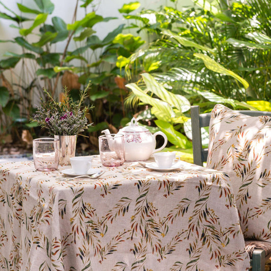Organic Linen Tablecloth in Red Palm
