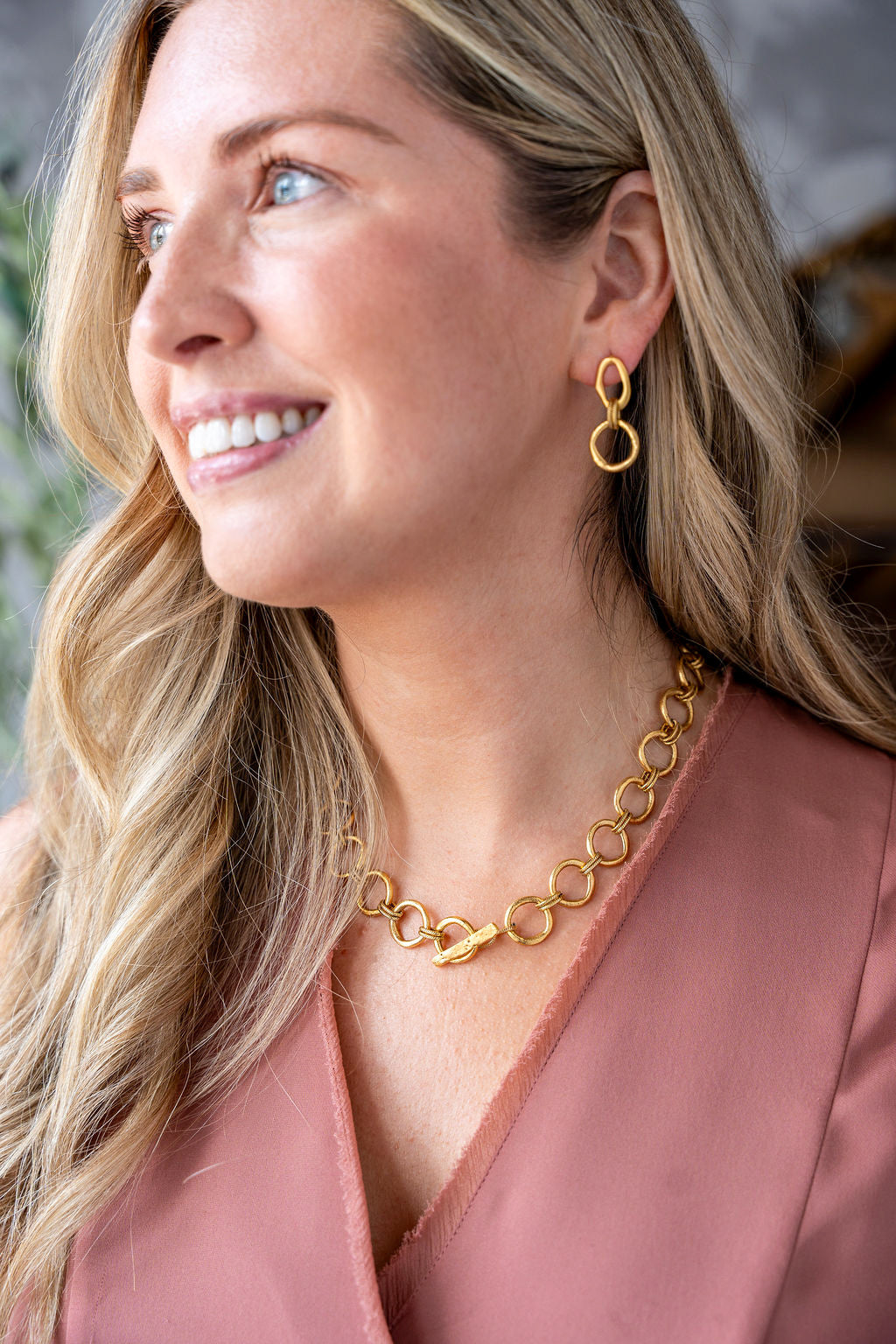 Gold  Sculpted Circle Necklace