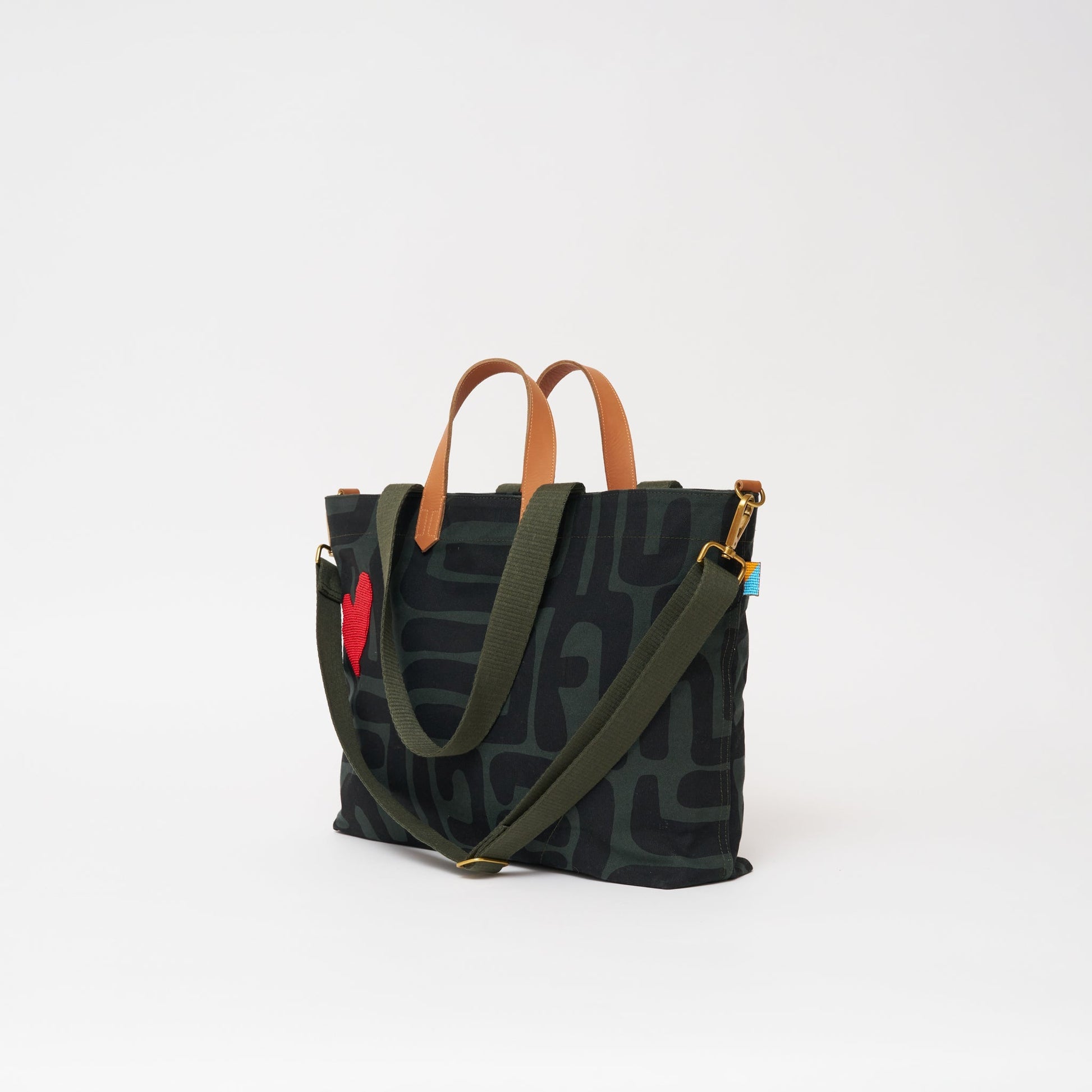Carryall Bag - Safari Kuba with Red Beaded Heart