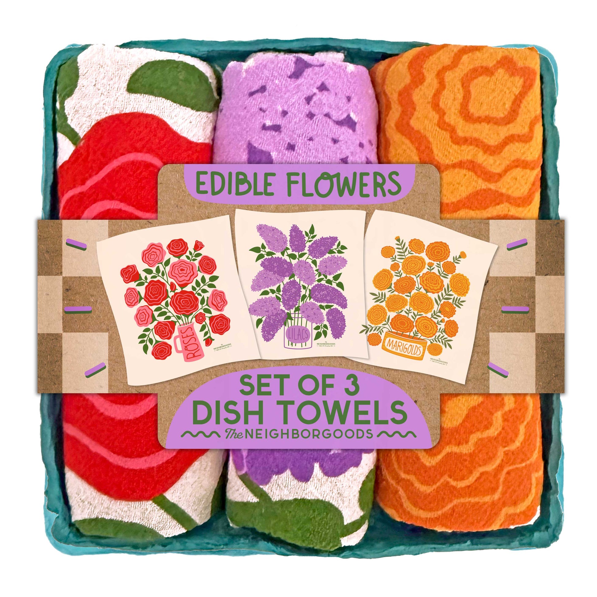 Edible Flowers - Dish Towel Set of 3