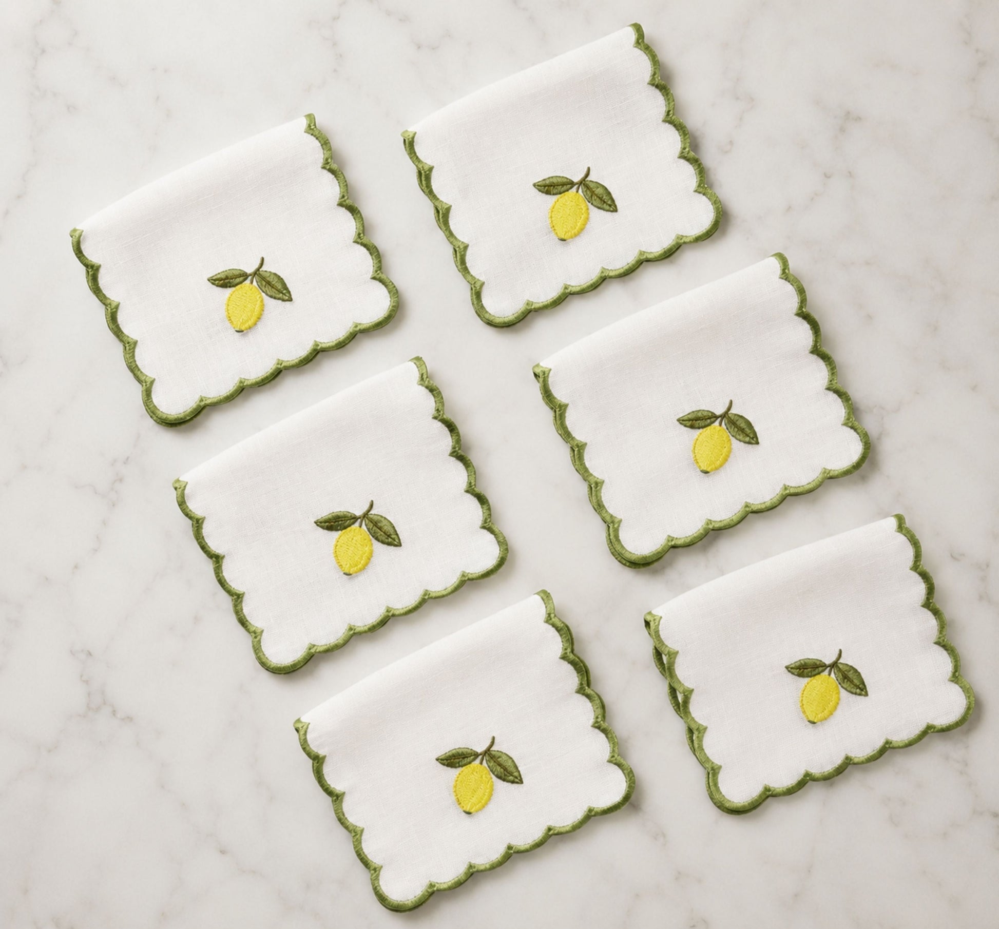 Embroidered Lemon Cocktail Napkin (Set of 6)