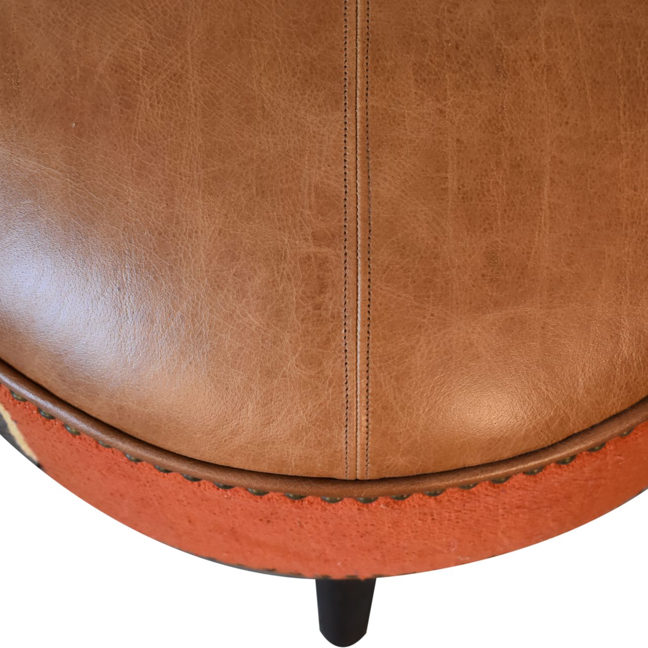 Solid Wood Durrie & Leather Mixed Footstool