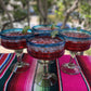 Set of 4 Hand Blown Margarita Glasses with Aqua Spiral Design