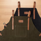 Waxed Canvas Work Apron with Leather Straps & Utility Pockets