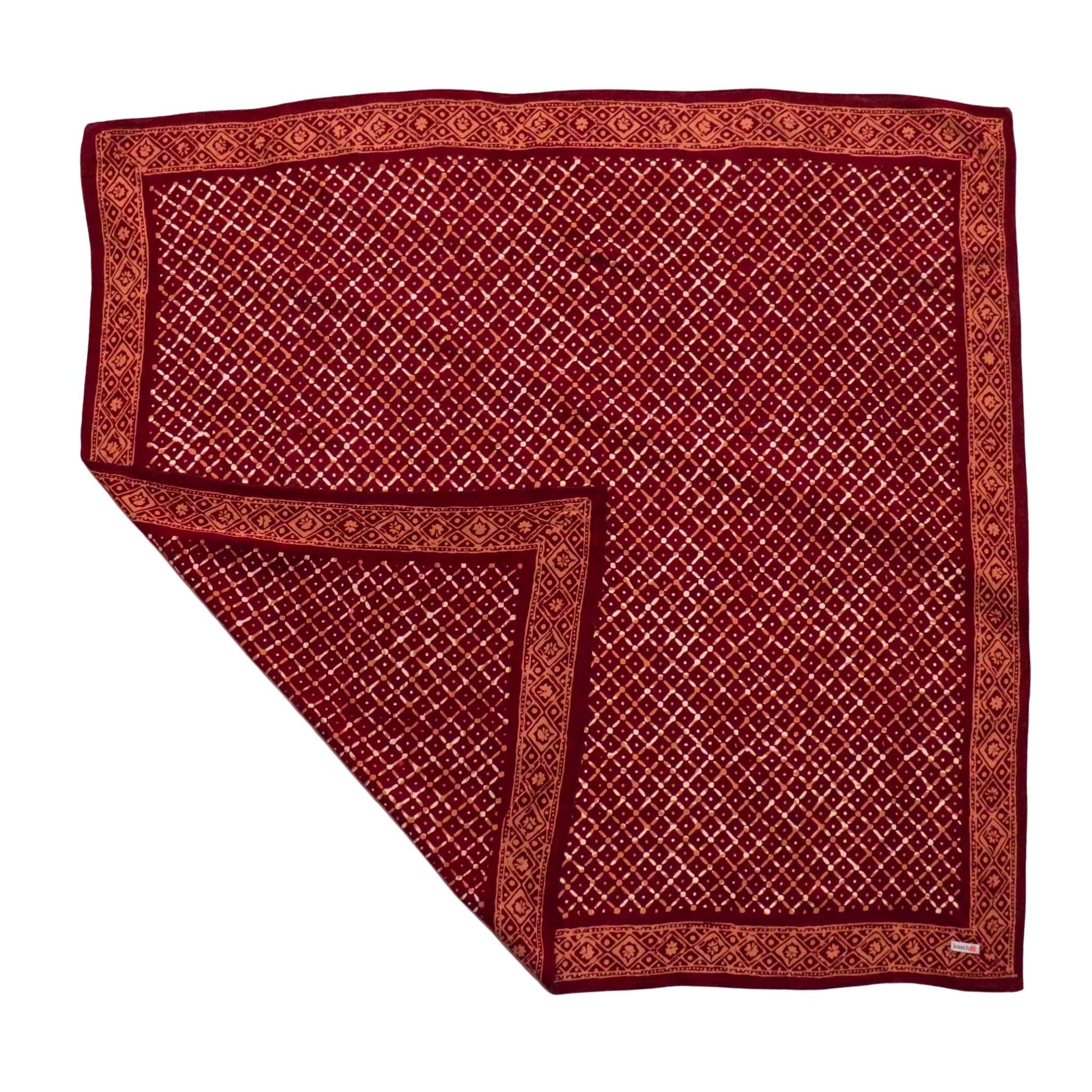 Large 39" Hand Dyed Batik Bandana, 100% Soft Cotton, Crimson Cross, Red, Western Wild Rag