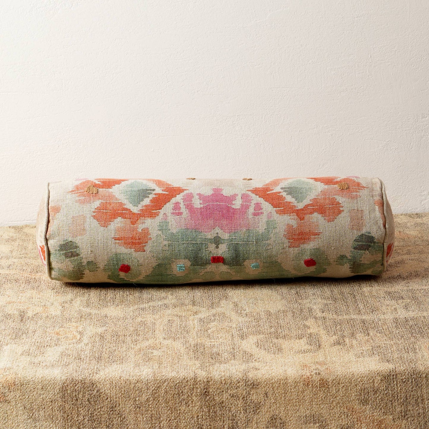 Decorative Cotton Printed & Embroidered Bolster Pillow - 27" X 7"