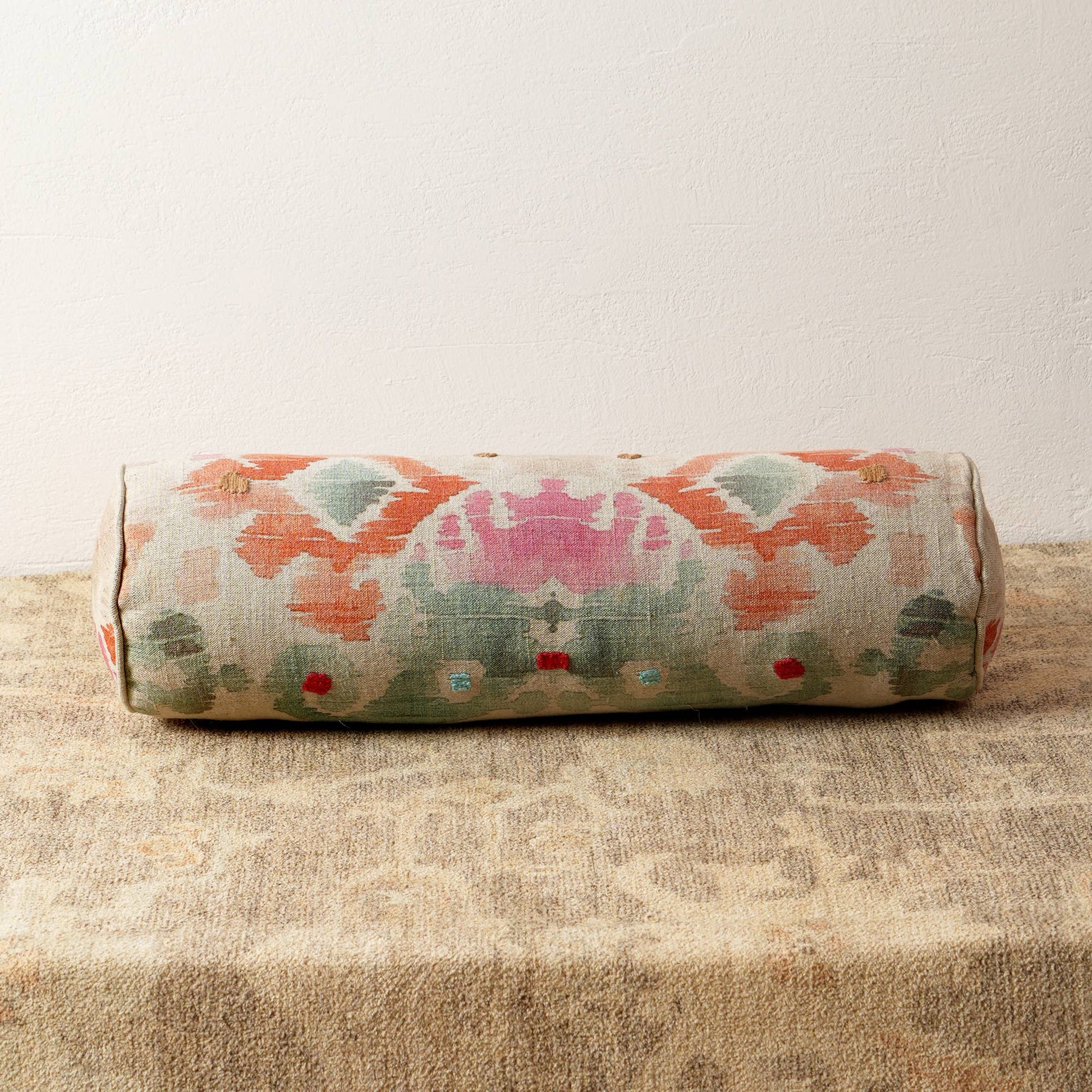 Decorative Cotton Printed & Embroidered Bolster Pillow - 27" X 7"