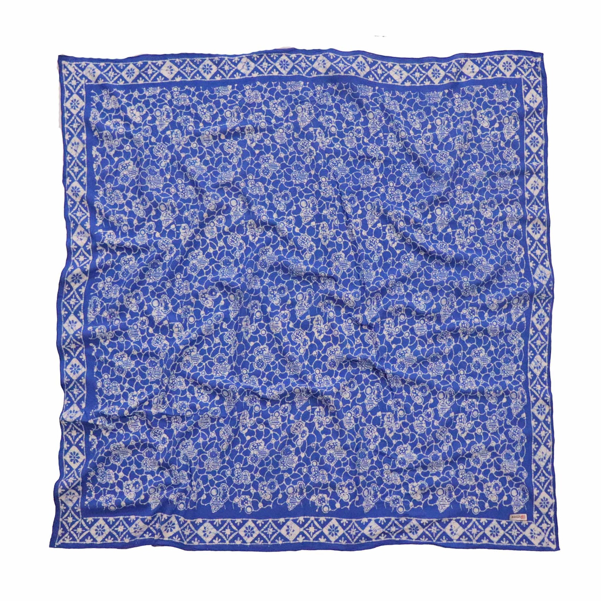 Large 39" Hand Dyed Batik Bandana, 100% Soft Cotton, Boulder, Blue