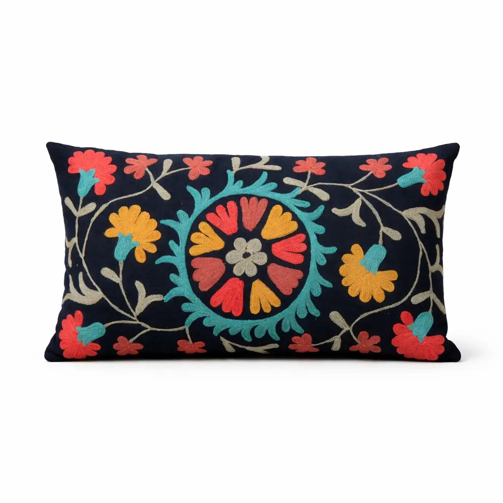 Indigo Artisan Aari Pillow | Cotton Fabric | 24x14"