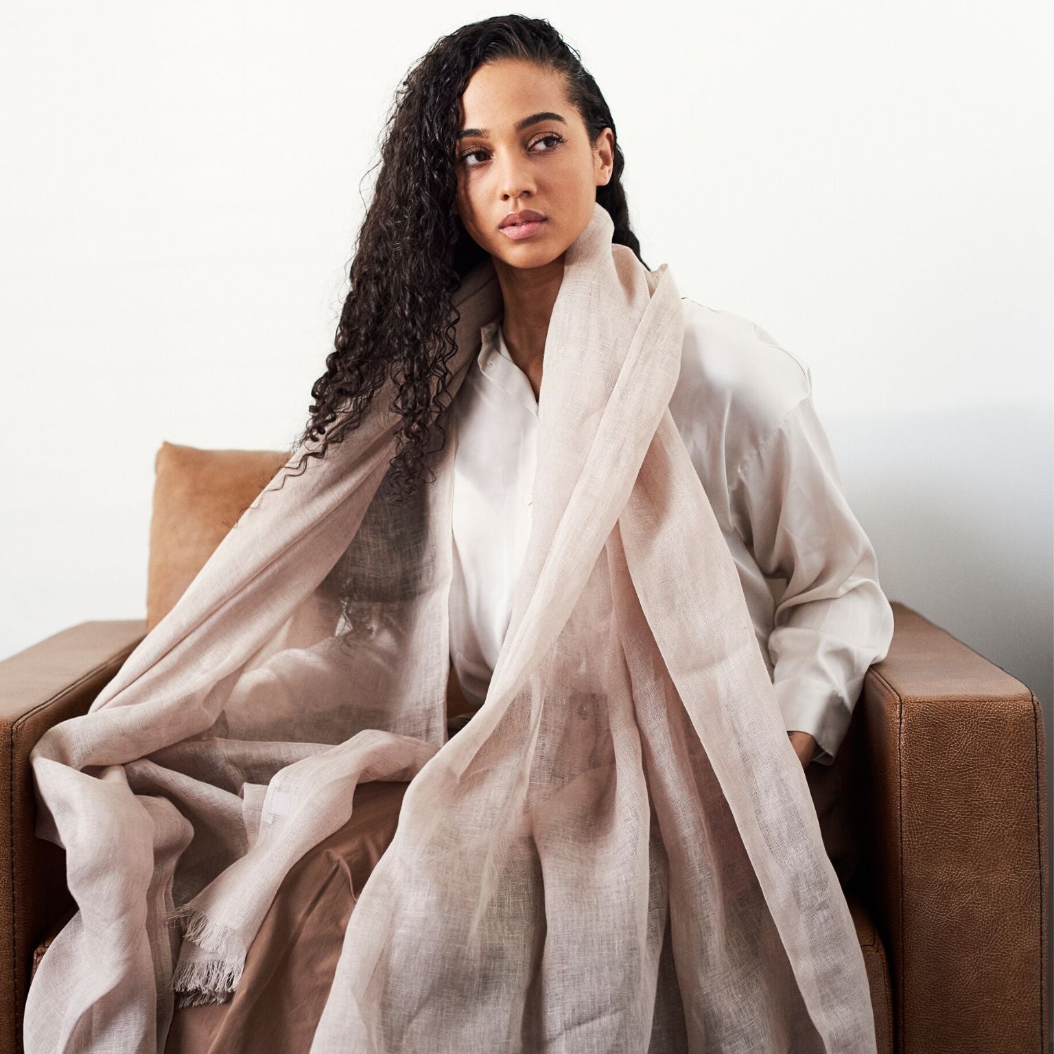 Oat Beige Hand Woven Linen Scarf