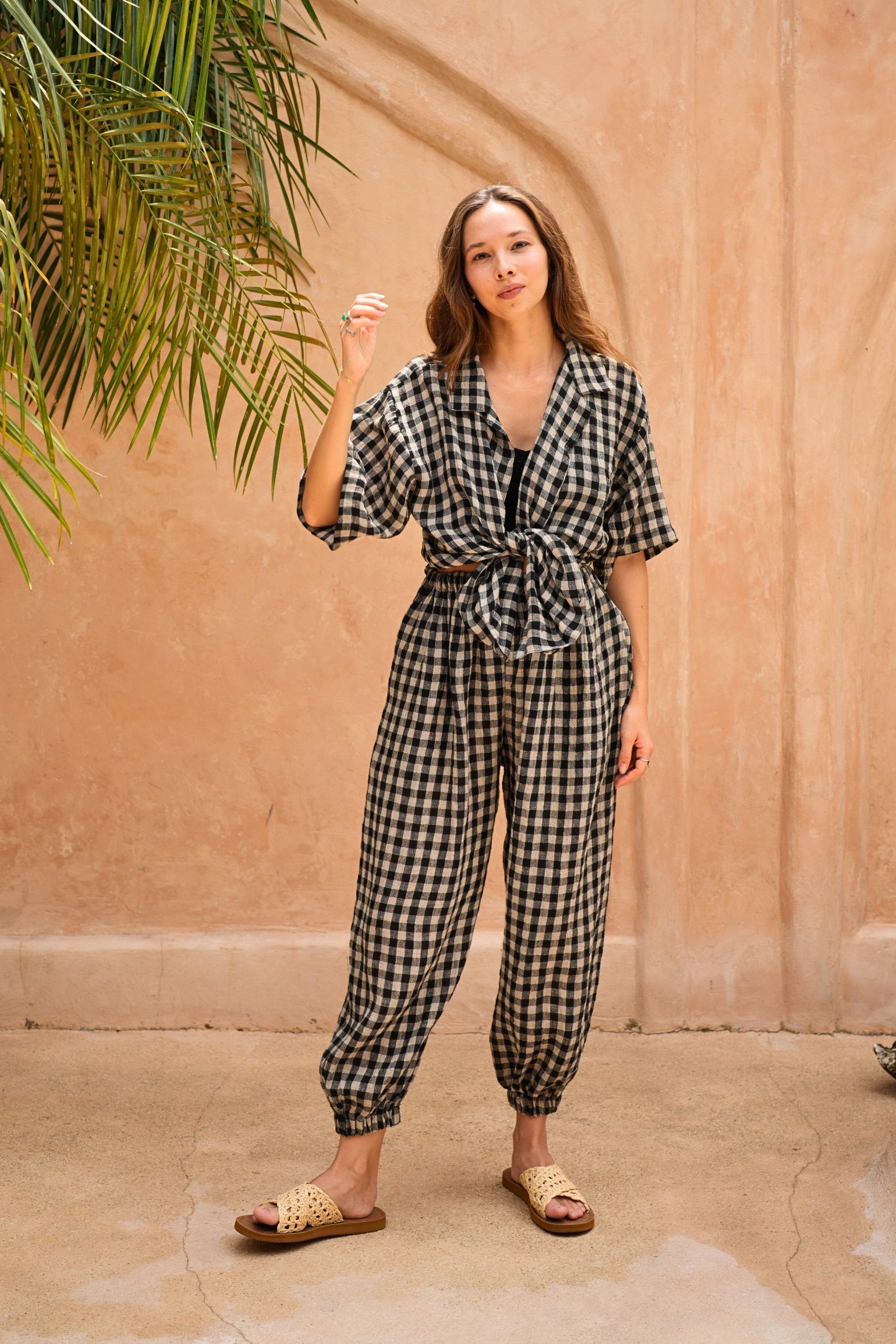 Vanessa Linen Gingham Shirt in Black