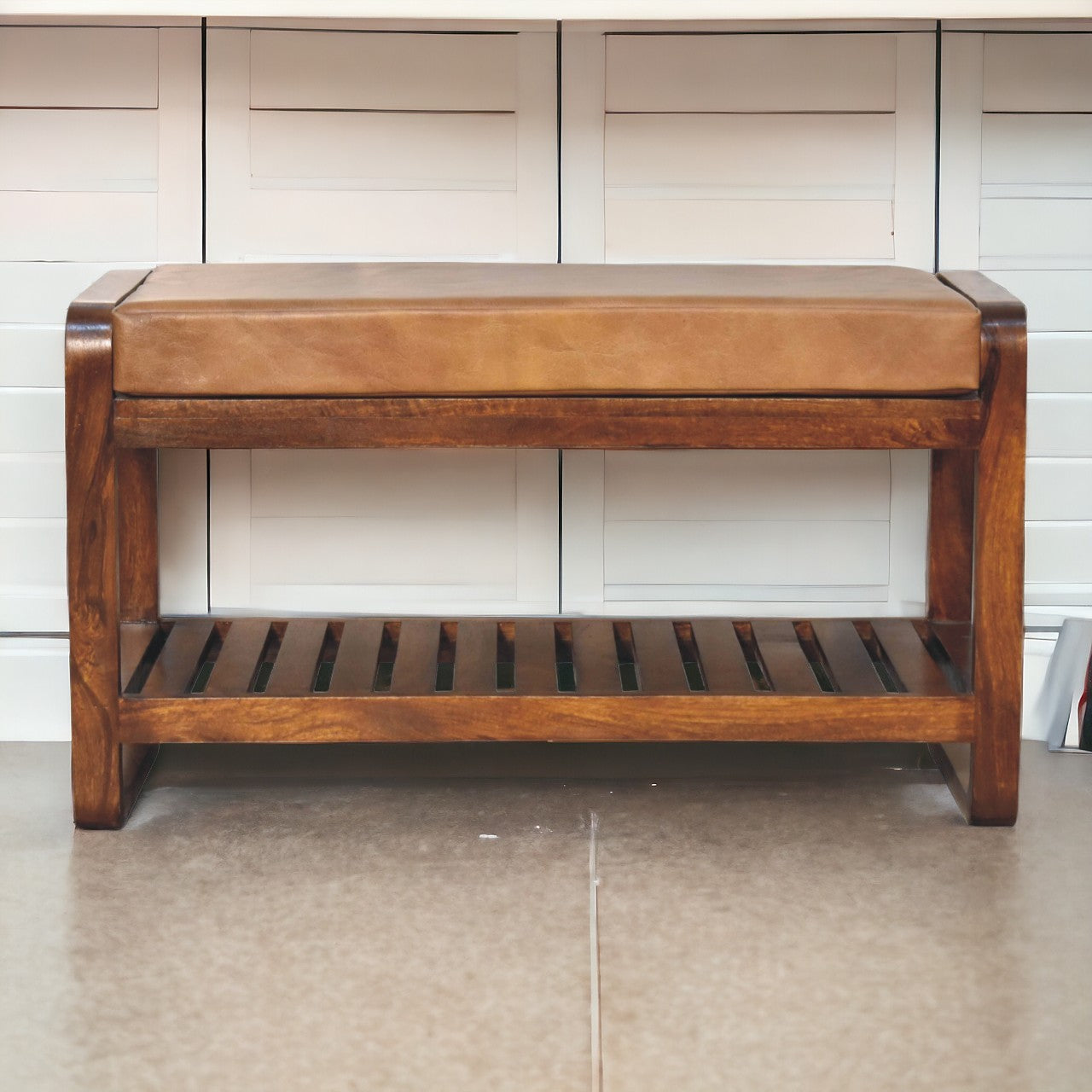 Solid Wood Small Buffalo Slatted Bench