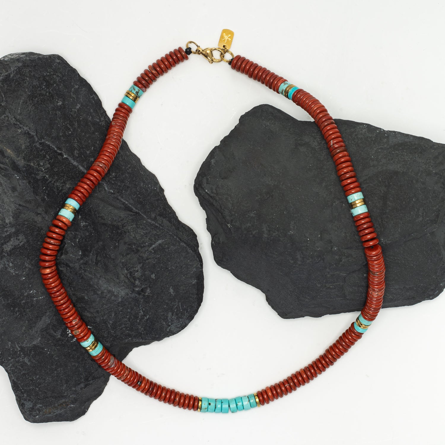 Nomadic Turquoise & Red Jasper Rope Beaded Necklace