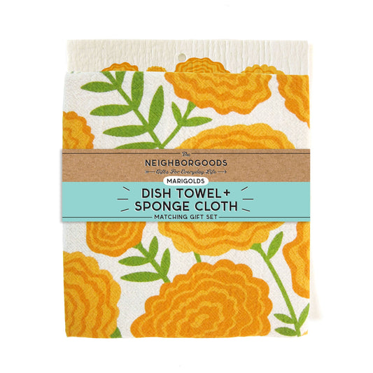 Marigolds Dish Towel + Sponge Cloth Gift Set