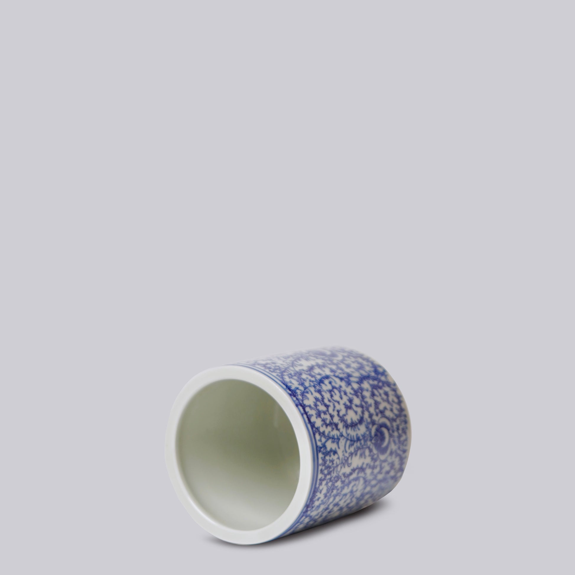 Tiny Blue and White Porcelain Country Peony Cachepot