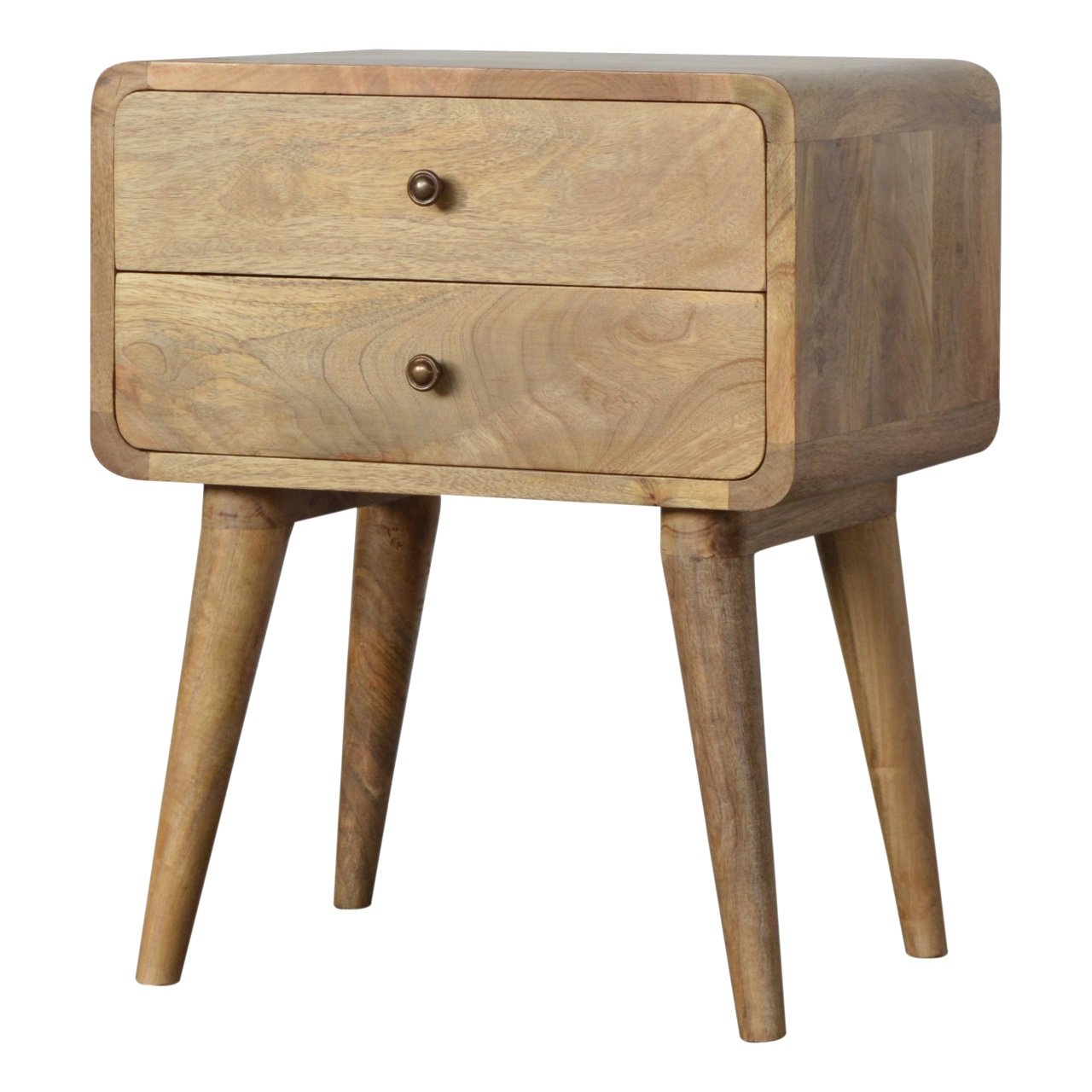 Solid Wood Curved Bedside, 2 Drawers