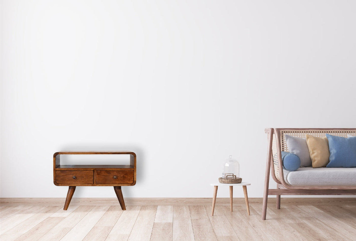 Solid Wood Mini Chestnut Curved Media Unit