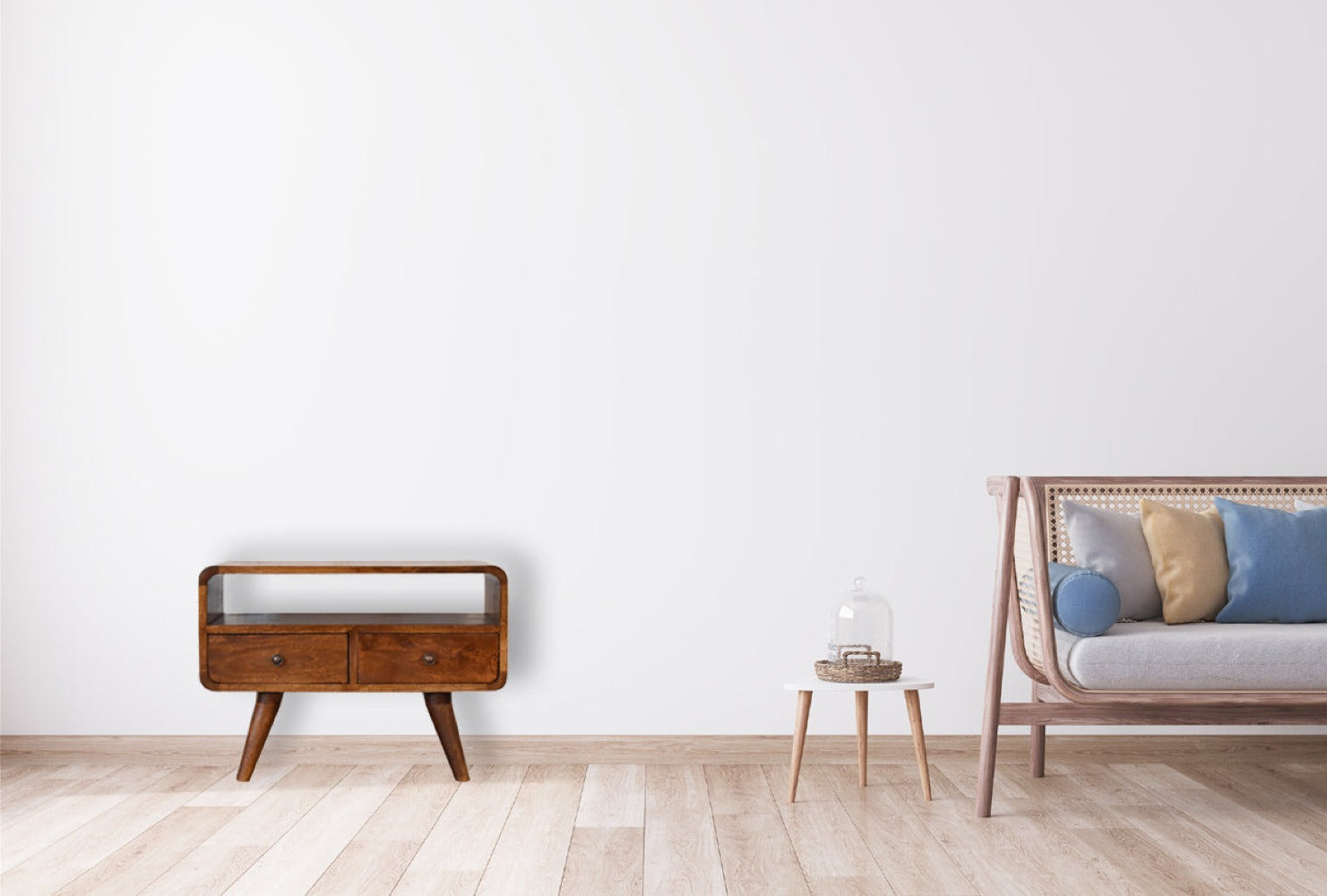 Solid Wood Mini Chestnut Curved Media Unit
